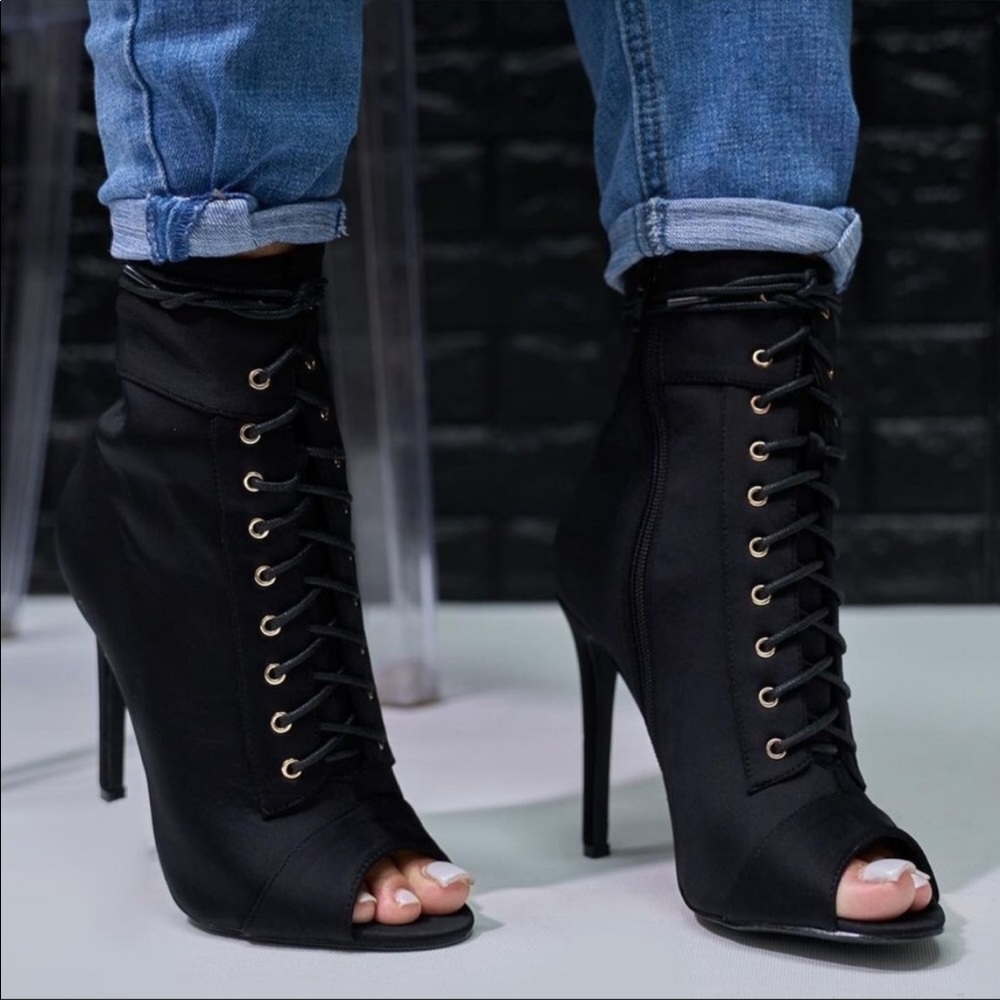 Liliana Black Peep Toe Bootie